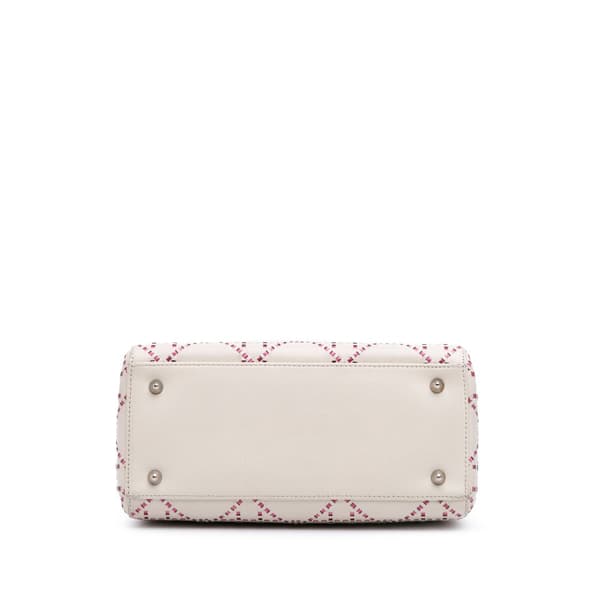 Pre-owned Dior Medium Lambskin Cannage Stitched Lady Dior White