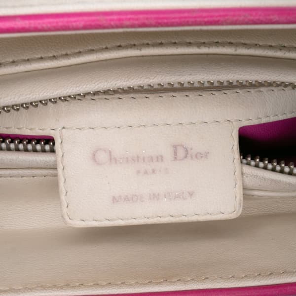 Pre-owned Dior Medium Lambskin Cannage Stitched Lady Dior White