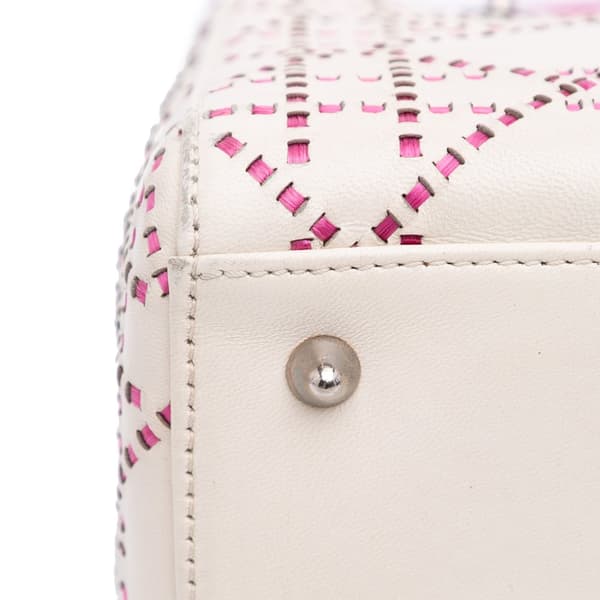 Pre-owned Dior Medium Lambskin Cannage Stitched Lady Dior White