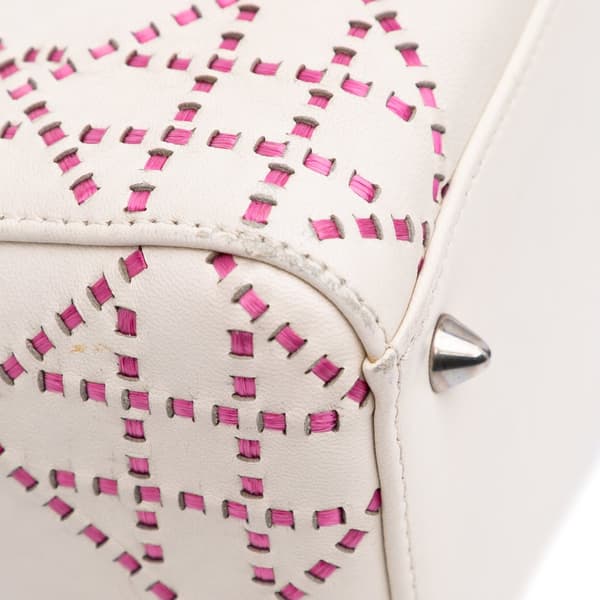 Pre-owned Dior Medium Lambskin Cannage Stitched Lady Dior White