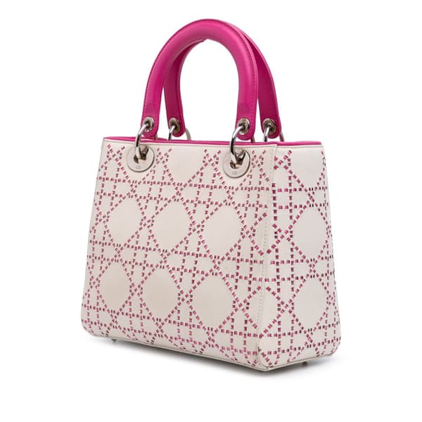Pre-owned Dior Medium Lambskin Cannage Stitched Lady Dior White