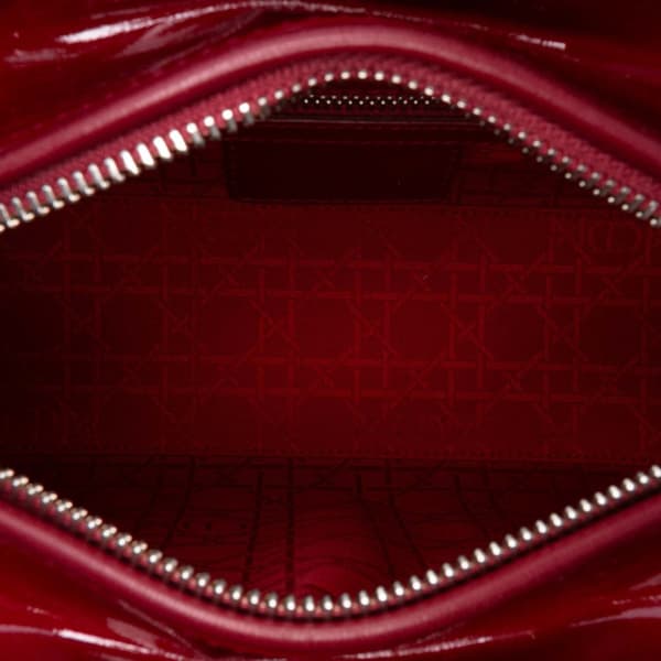 Pre-owned Dior Medium Patent Cannage Lady Dior Red