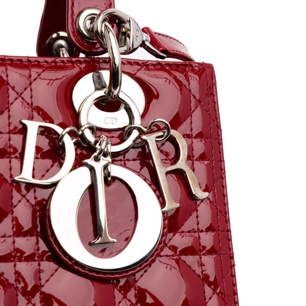 Pre-owned Dior Medium Patent Cannage Lady Dior Red