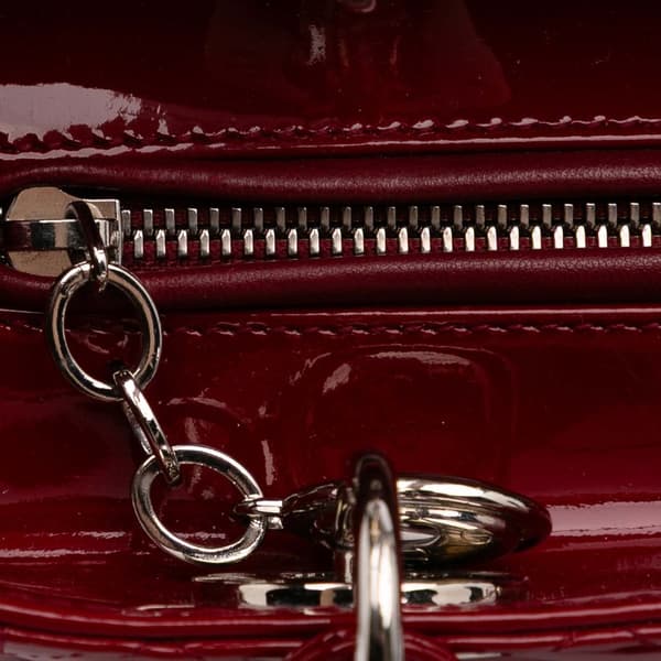 Pre-owned Dior Medium Patent Cannage Lady Dior Red