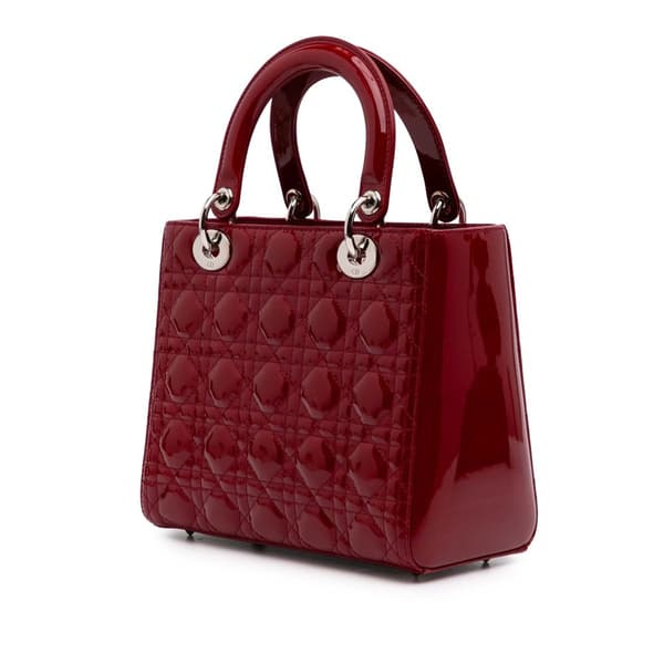 Pre-owned Dior Medium Patent Cannage Lady Dior Red