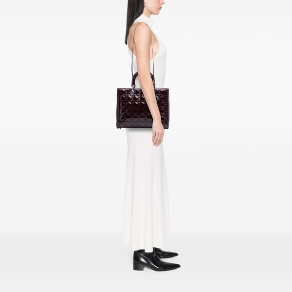 Pre-owned Dior Large Patent Cannage Lady Dior Purple