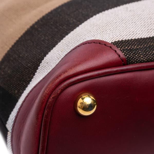 Pre-owned Burberry Medium Mega Check Canvas Bloomsbury Saddle Satchel Brown