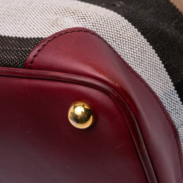 Pre-owned Burberry Medium Mega Check Canvas Bloomsbury Saddle Satchel Brown
