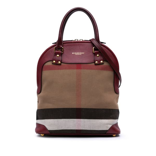 Pre-owned Burberry Medium Mega Check Canvas Bloomsbury Saddle Satchel Brown