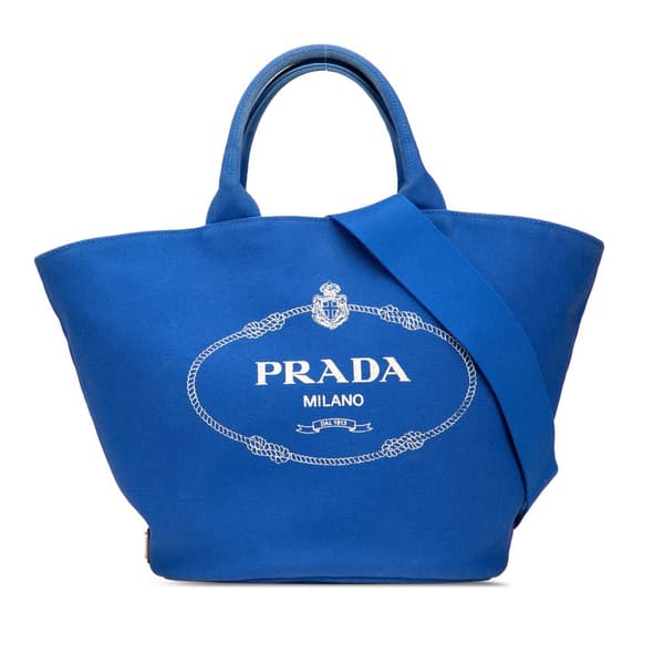 Pre-owned Prada Medium Canvas Canapa Logo Convertible Shopping Tote Blue