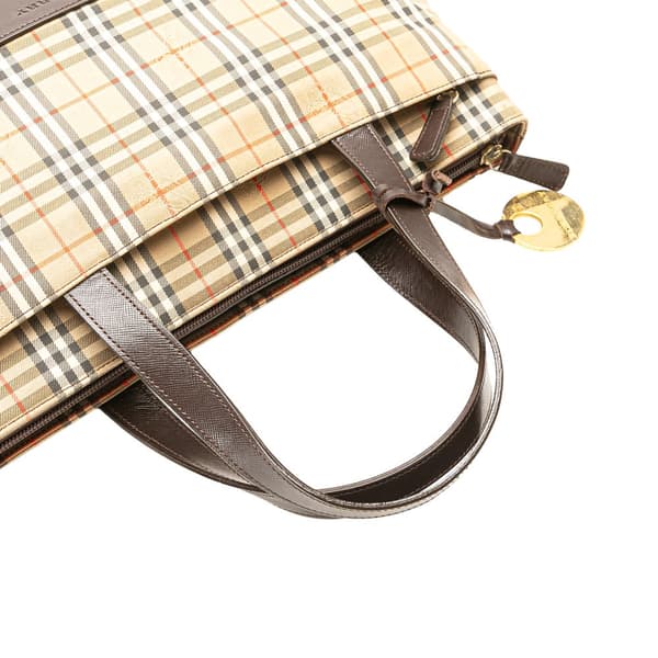 Pre-owned Burberry Haymarket Check Canvas Handbag Brown