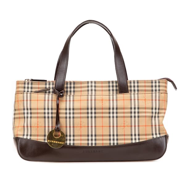 Pre-owned Burberry Haymarket Check Canvas Handbag Brown