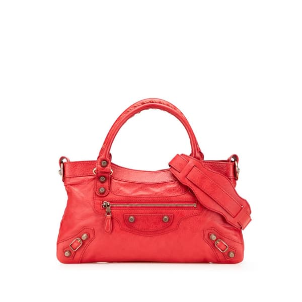 Pre-owned Balenciaga Lambskin Motocross Classic First Giant 12 Satchel Red
