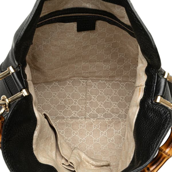 Pre-owned Gucci Calfskin Bamboo Diana Satchel Black