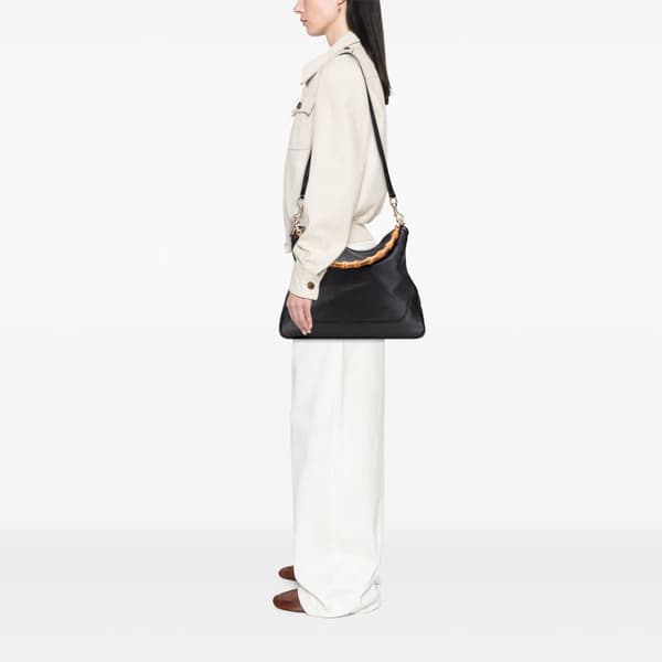 Pre-owned Gucci Calfskin Bamboo Diana Satchel Black
