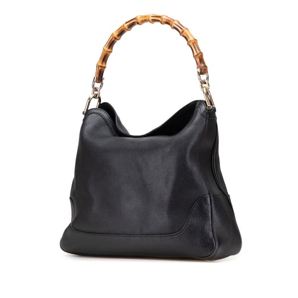 Pre-owned Gucci Calfskin Bamboo Diana Satchel Black
