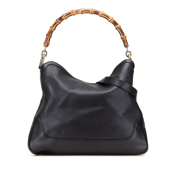 Pre-owned Gucci Calfskin Bamboo Diana Satchel Black