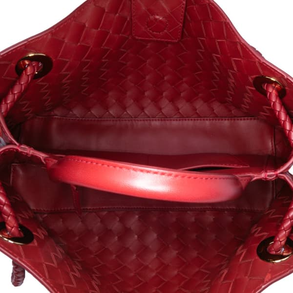 Pre-owned Bottega Veneta Lambskin Intrecciato East West Andiamo Top Handle Bag Red