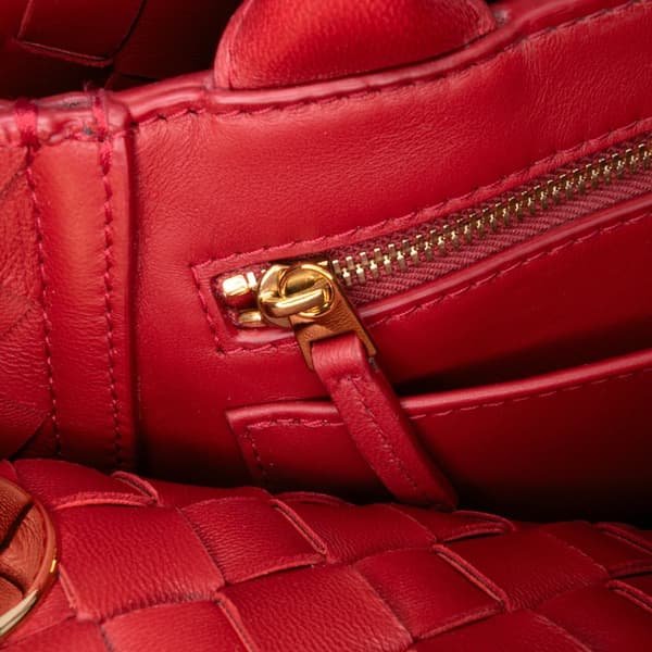 Pre-owned Bottega Veneta Lambskin Intrecciato East West Andiamo Top Handle Bag Red