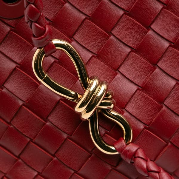 Pre-owned Bottega Veneta Lambskin Intrecciato East West Andiamo Top Handle Bag Red