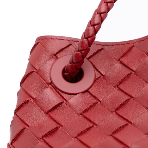 Pre-owned Bottega Veneta Lambskin Intrecciato East West Andiamo Top Handle Bag Red