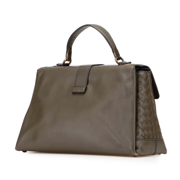Pre-owned Bottega Veneta Medium Intrecciato Trimmed Nappa Piazza Satchel Brown