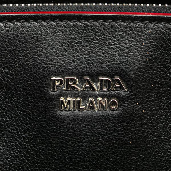 Pre-owned Prada Mini Scamosciato Trimmed Glace Calf Twin Pocket Satchel Black