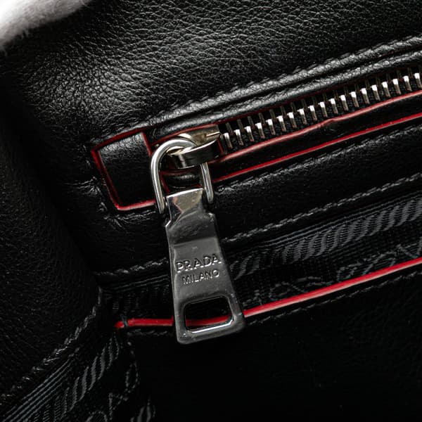 Pre-owned Prada Mini Scamosciato Trimmed Glace Calf Twin Pocket Satchel Black