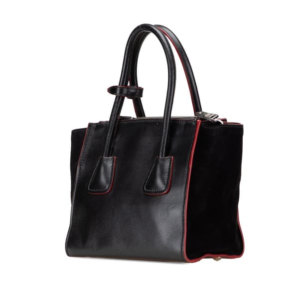 Pre-owned Prada Mini Scamosciato Trimmed Glace Calf Twin Pocket Satchel Black