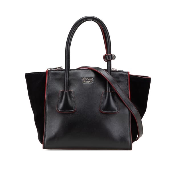 Pre-owned Prada Mini Scamosciato Trimmed Glace Calf Twin Pocket Satchel Black