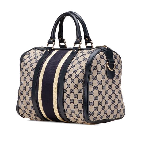 Pre-owned Gucci GG Canvas Web Joy Boston Bag Brown