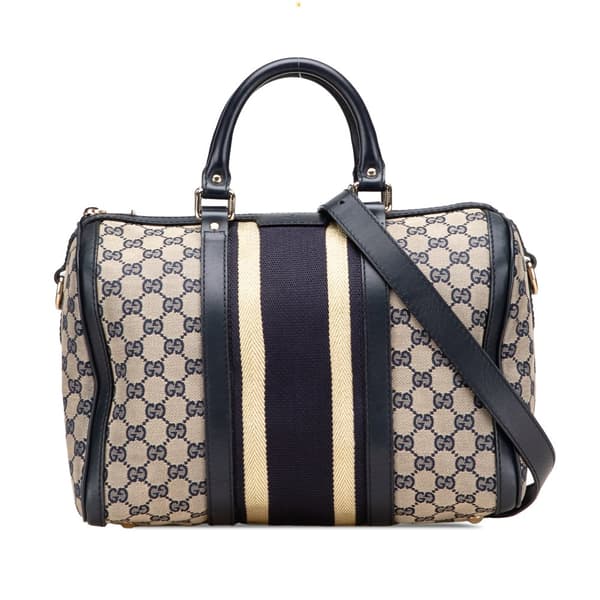 Pre-owned Gucci GG Canvas Web Joy Boston Bag Brown
