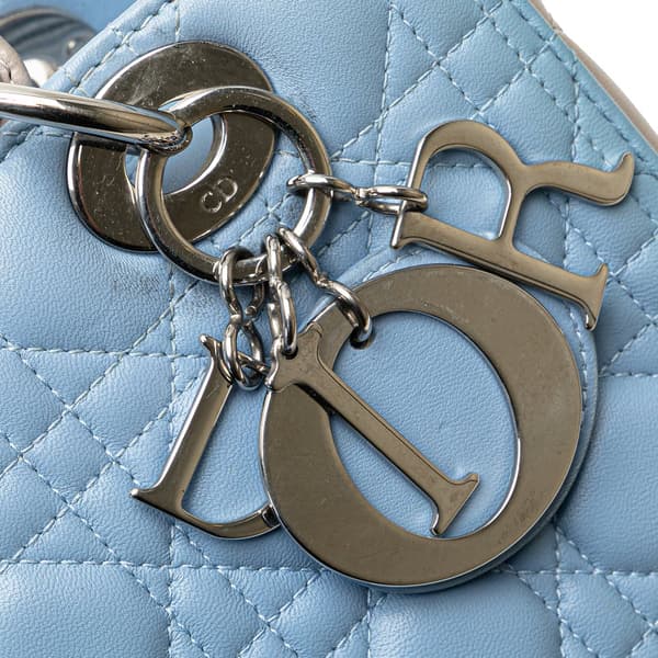 Pre-owned Dior Medium Bicolor Lambskin Cannage Lady Dior Blue
