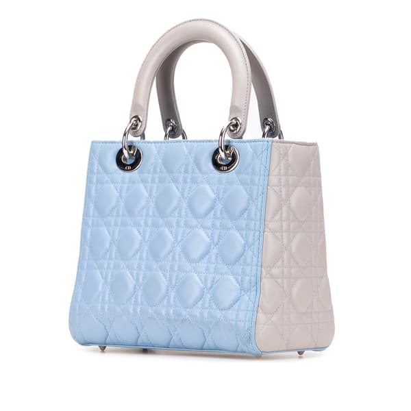 Pre-owned Dior Medium Bicolor Lambskin Cannage Lady Dior Blue