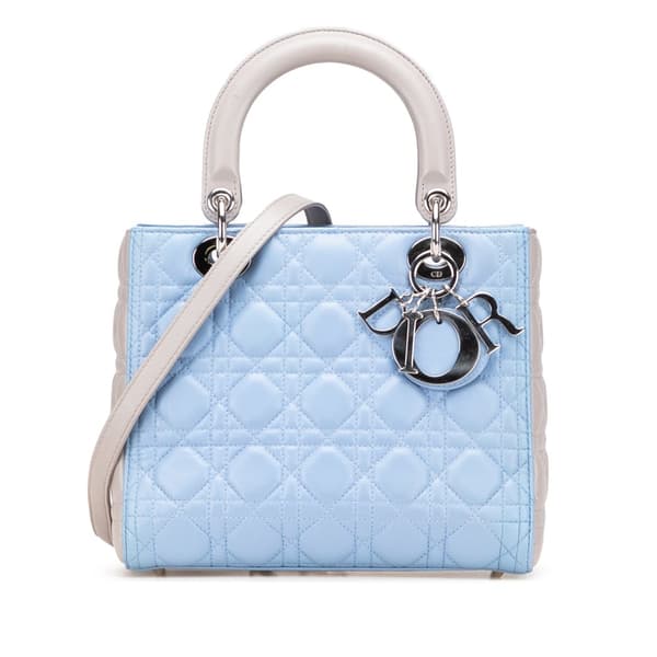 Pre-owned Dior Medium Bicolor Lambskin Cannage Lady Dior Blue