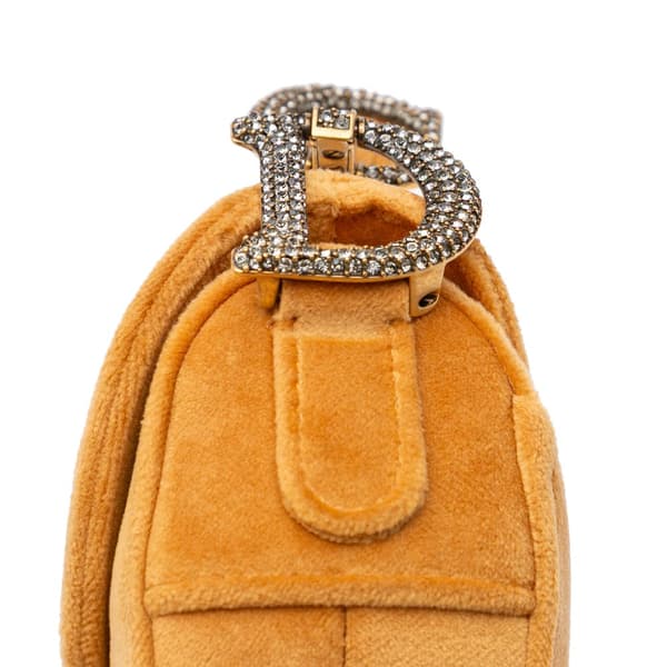 Pre-owned Dior Mini Velvet Crystal Embellished Saddle Bag Orange