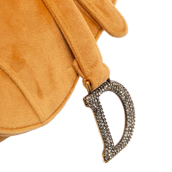 Pre-owned Dior Mini Velvet Crystal Embellished Saddle Bag Orange