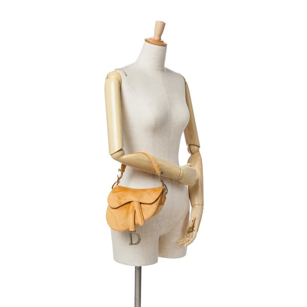 Pre-owned Dior Mini Velvet Crystal Embellished Saddle Bag Orange