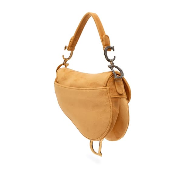 Pre-owned Dior Mini Velvet Crystal Embellished Saddle Bag Orange
