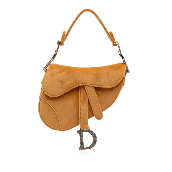 Pre-owned Dior Mini Velvet Crystal Embellished Saddle Bag Orange