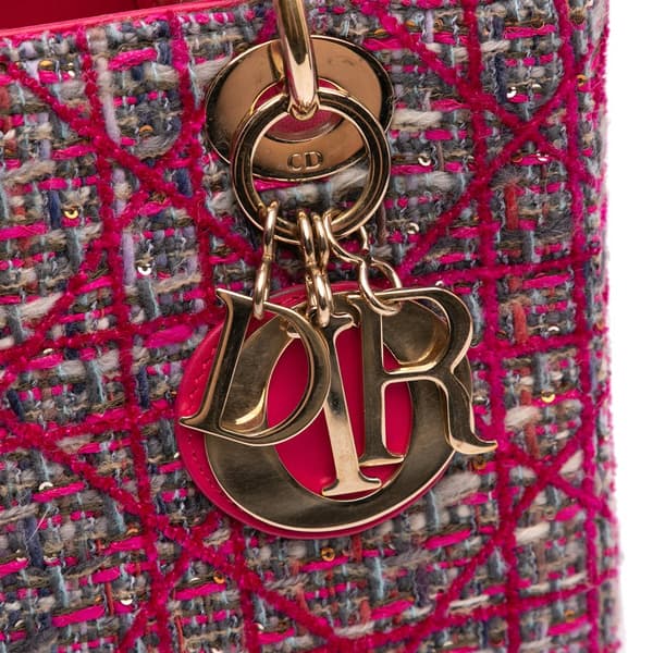 Pre-owned Dior Medium Tweed Macrocannage Lady Dior Pink