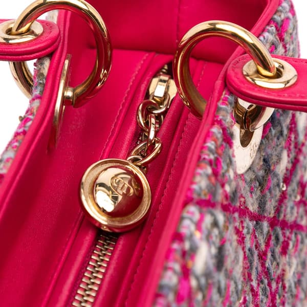 Pre-owned Dior Medium Tweed Macrocannage Lady Dior Pink