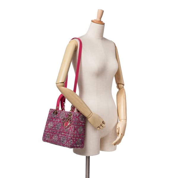 Pre-owned Dior Medium Tweed Macrocannage Lady Dior Pink