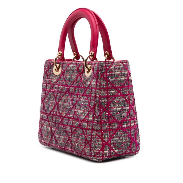 Pre-owned Dior Medium Tweed Macrocannage Lady Dior Pink