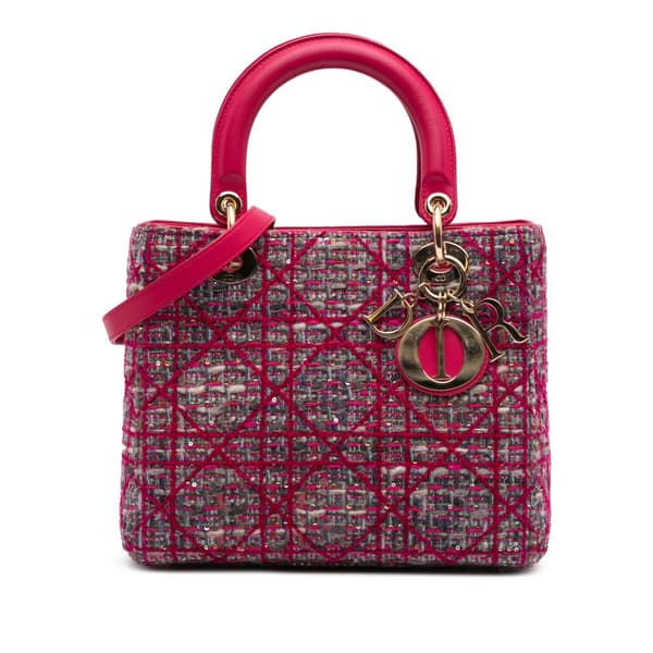 Pre-owned Dior Medium Tweed Macrocannage Lady Dior Pink