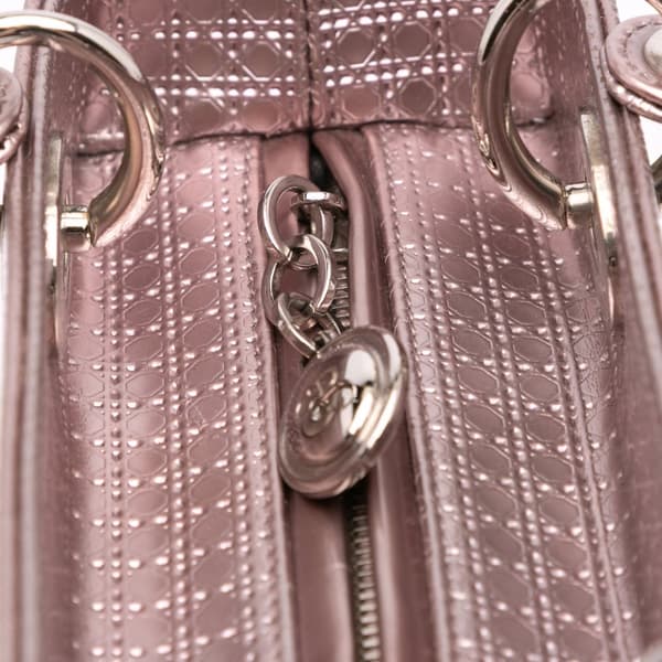 Pre-owned Dior Medium Metallic Patent Microcannage Lady Dior Purple