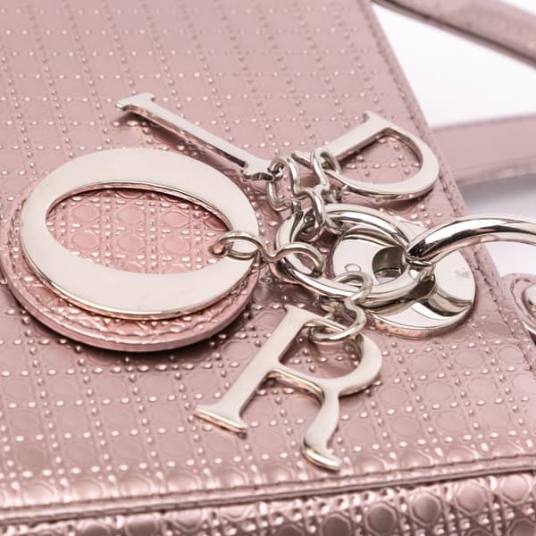 Pre-owned Dior Medium Metallic Patent Microcannage Lady Dior Purple