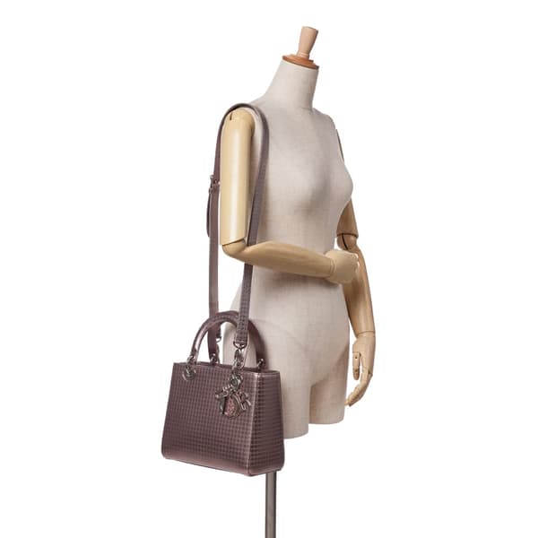 Pre-owned Dior Medium Metallic Patent Microcannage Lady Dior Purple
