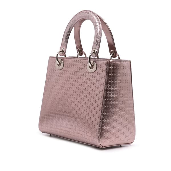 Pre-owned Dior Medium Metallic Patent Microcannage Lady Dior Purple