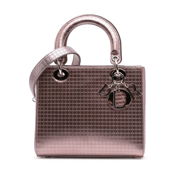 Pre-owned Dior Medium Metallic Patent Microcannage Lady Dior Purple